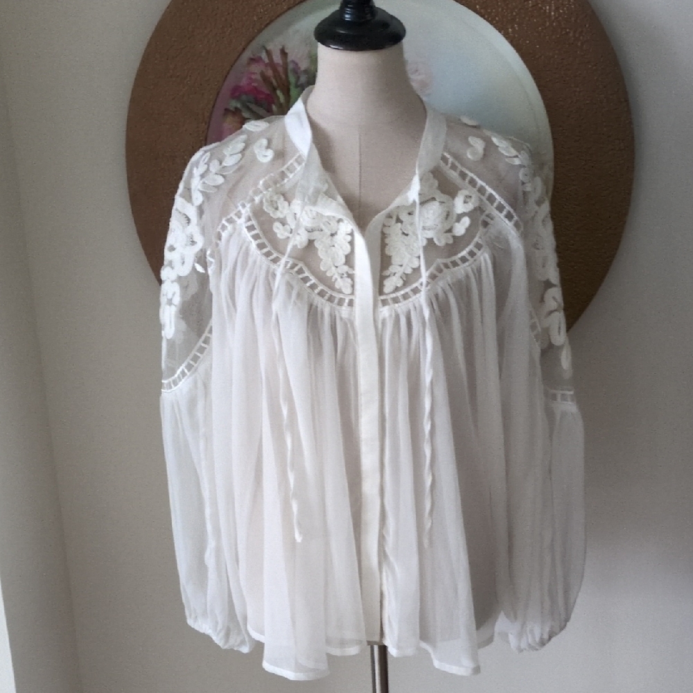 Allison Elegant White Sheer Floral  Lace Blouse